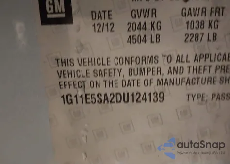 2013 Chevrolet Malibu 2Lt from USA, damaged, VIN 1G11E5SA2DU124139